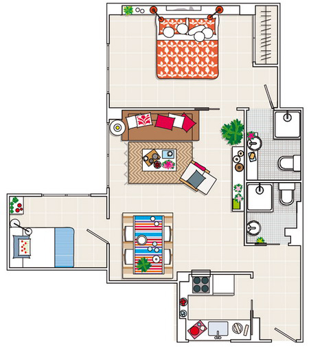 Bài trí hợp lý cho căn hộ 60m2
