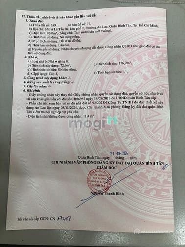 Bán nhà riêng: Mình chính chủ bán căn nhà cấp 3 tại An Lạc, Bình Tân