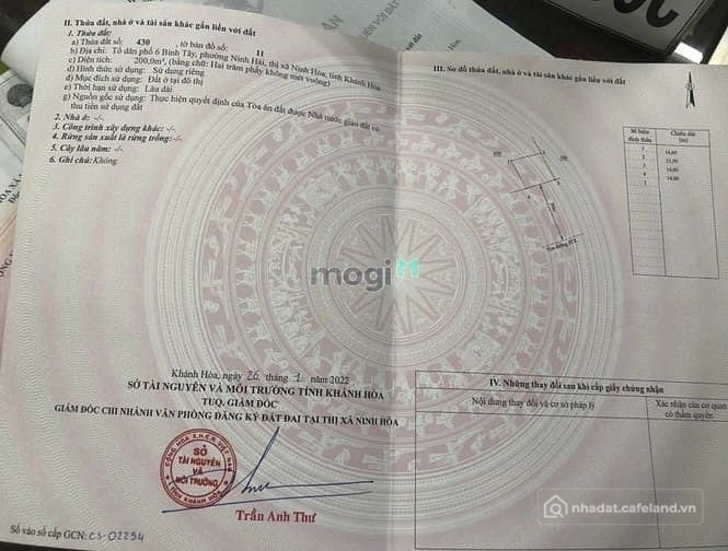 Bán đất thổ cư: Bán lô đất 200m2 odt đường chính 651D khu Nam Vân Phong