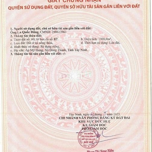 Bán đất thổ cư: CẦN BÁN ĐẤT ĐỨC HUỆ – LONG AN, ĐẤT FULL THỔ CƯ, SỔ HỒNG CHÍNH CH