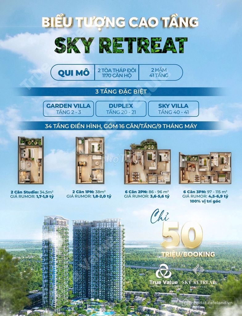 Bán căn hộ chung cư: Căn hộ Sky Retreat Studio 34.5m2 1PN 1WC, Tầng đẹp, View th