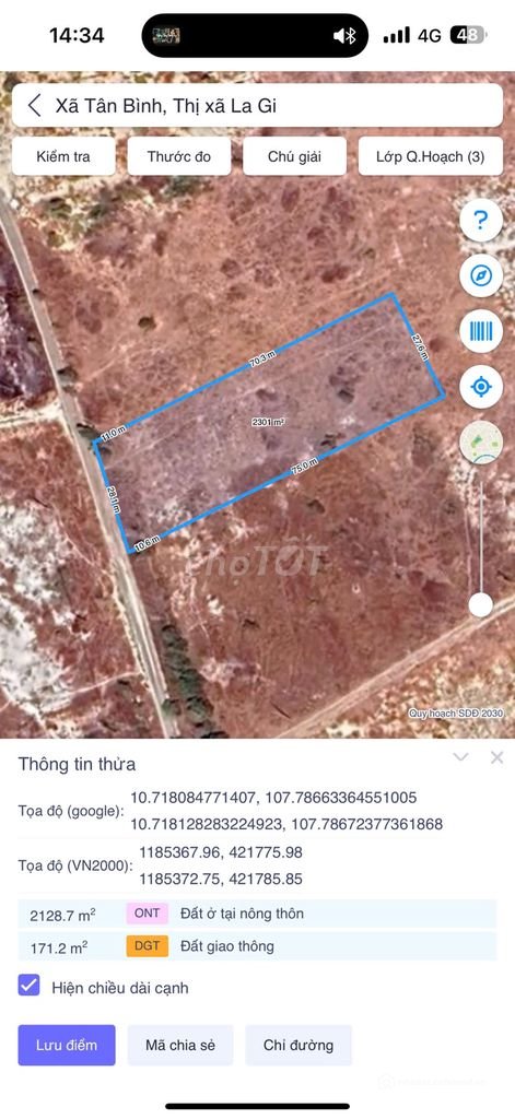 Bán đất thổ cư: 28x81(2301m2) Lê Đức Thọ Tân Bình LaGi Quy hoạch ONT, Đường Nhựa