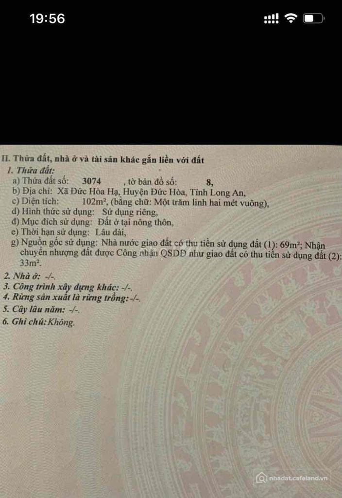 Bán đất thổ cư: Đất Long An Chính Chủ cần bán  DT 102m2 Gần Khu Công Nghiệp, trê