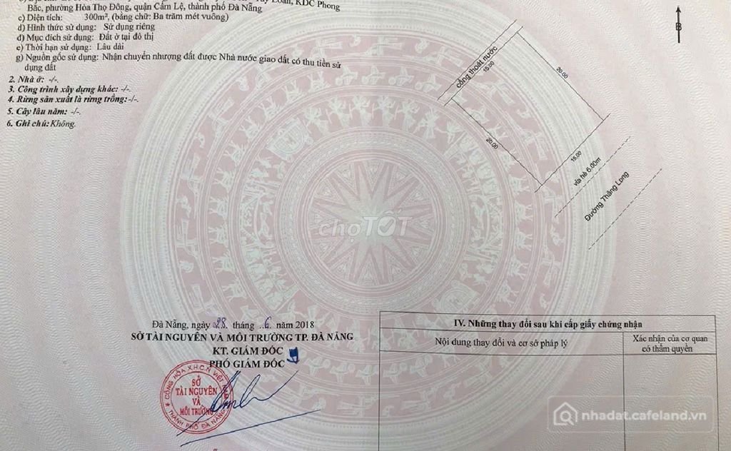 Bán đất thổ cư: thăng long 300 m2 hướng đông nam sát góc đinh châu hướng sông má