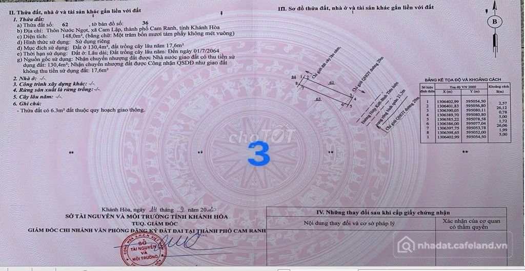 Bán đất thổ cư: BÁN GẤP LÔ ĐẤT NGỢP MẶT TIỀN DT702 – CAM LẬP, CAM RANH GIÁ 1TY36