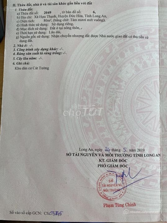 Bán đất thổ cư: Bán Gấp lô đất 4x20m KDC Cát Tường Phú Thạnh, Đức Hòa