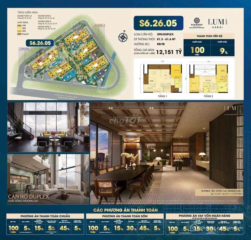 Bán căn hộ chung cư: Duplex 141m2 3pn Lumi Hanoi Tây Mỗ, tầng đẹp giá tốt