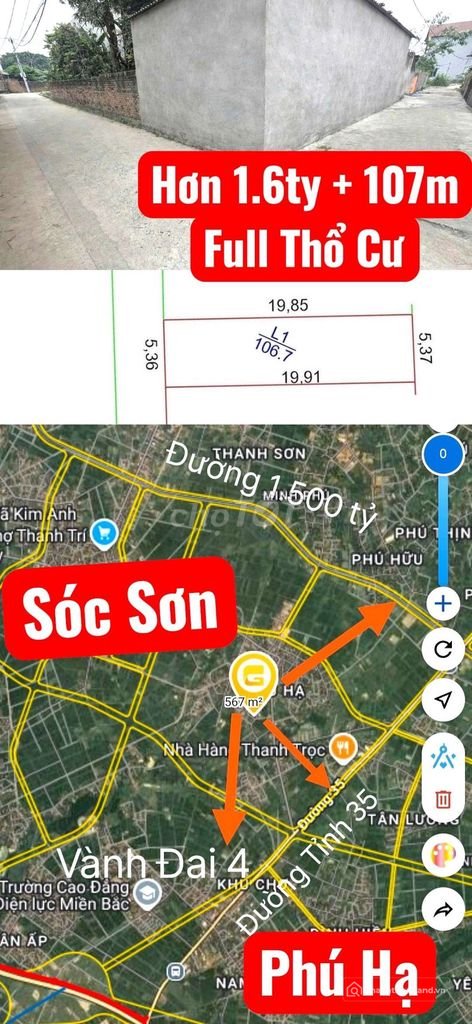 Bán đất thổ cư: 1.6x tỷ lô full thổ cư 107m đất Phú Hạ Kim Anh gần vành đai 4, đ