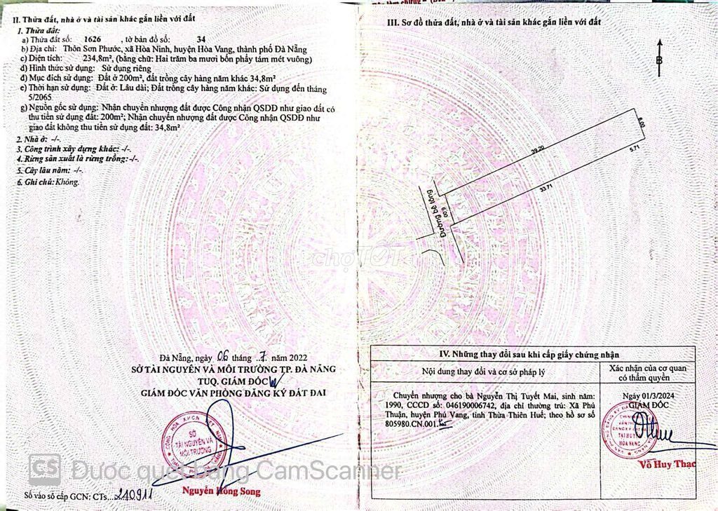 Bán đất thổ cư: cần bán 234m đất ở gần chợ Hoà Ninh 1 Bà Nà Đà Nẵng giá rẻ 2.85t
