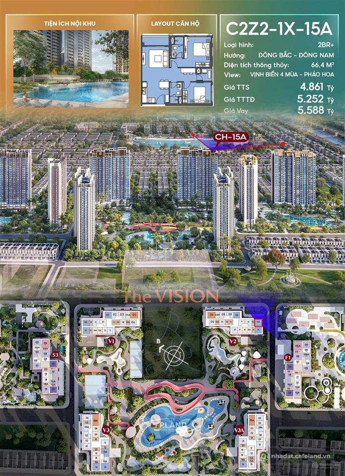 Bán căn hộ chung cư: Duy nhất căn góc 2pn view nội khu the vision tại masteri er