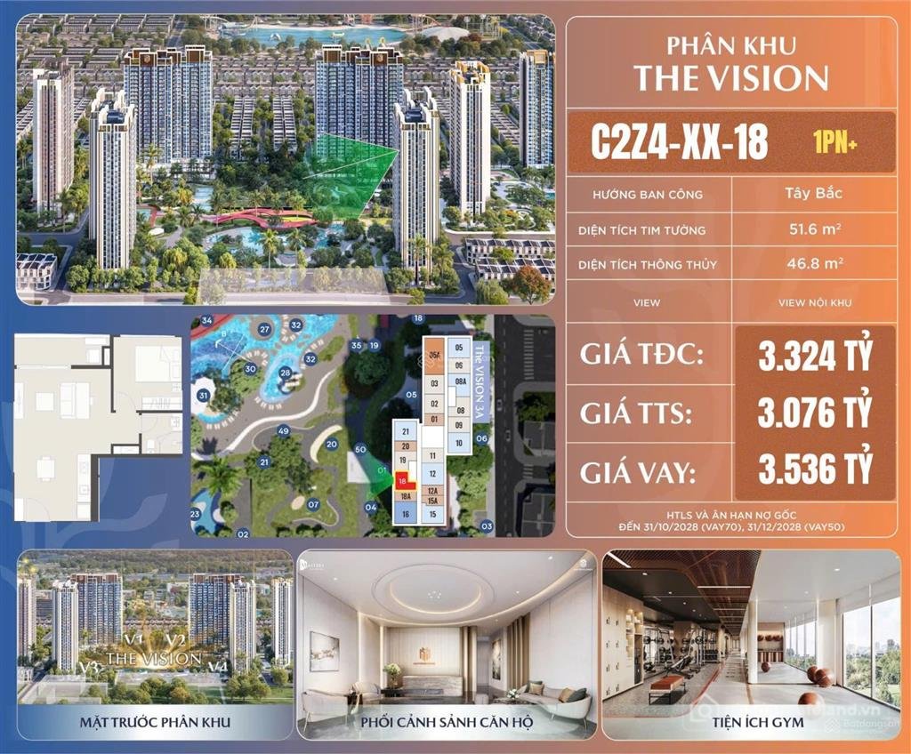 Bán căn hộ chung cư: Nhỉnh 3 tỷ sở hữu 1pn+ the vision masteri era landmark | gi