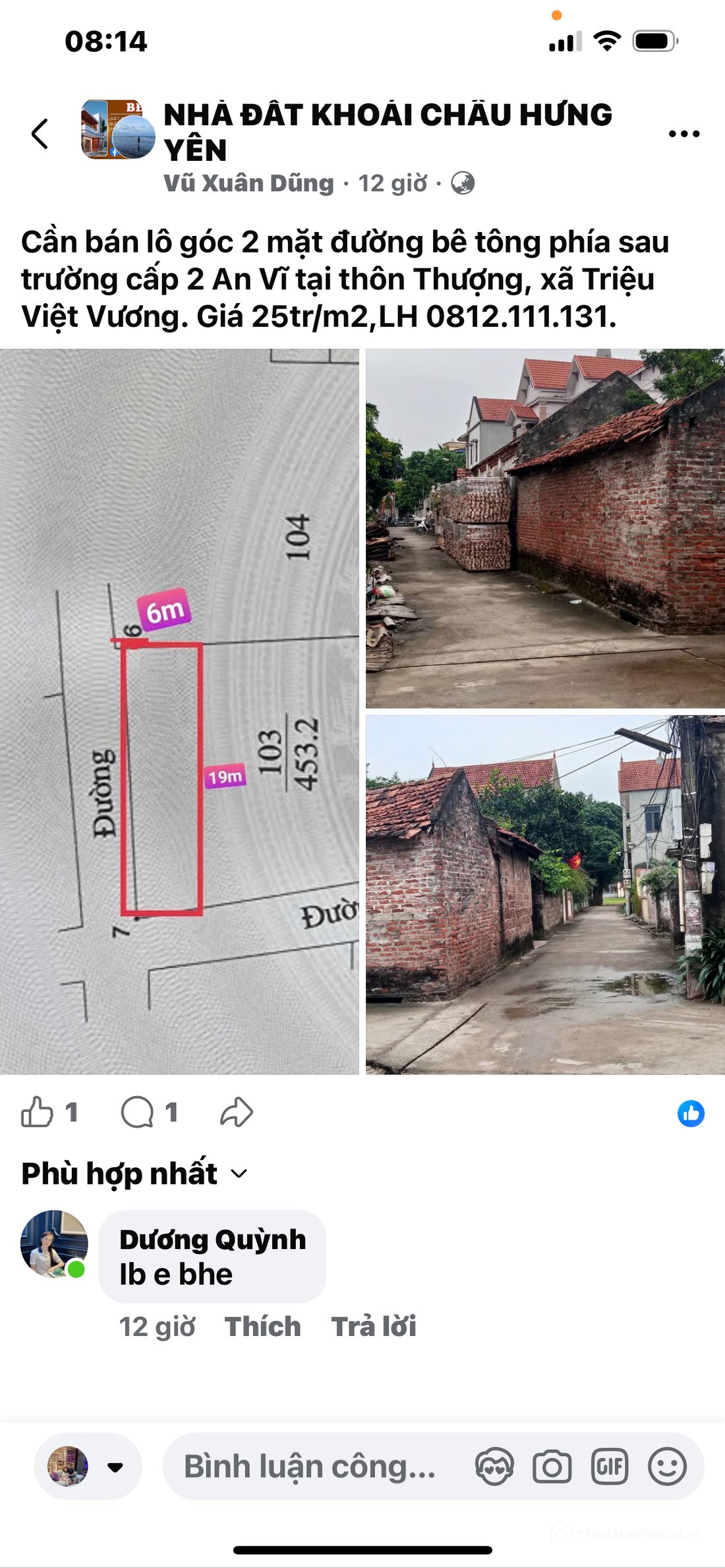 Bán đất thổ cư: 230m2 Thái hoà Yên Hoà Yên Mỹ full thổ cư