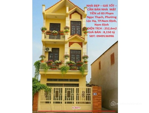 Bán nhà riêng: ⭐️Bán nhà mặt tiền số 83 Phạm Ngọc Thạch (P.Lộc Hạ, TP.Nam Định),