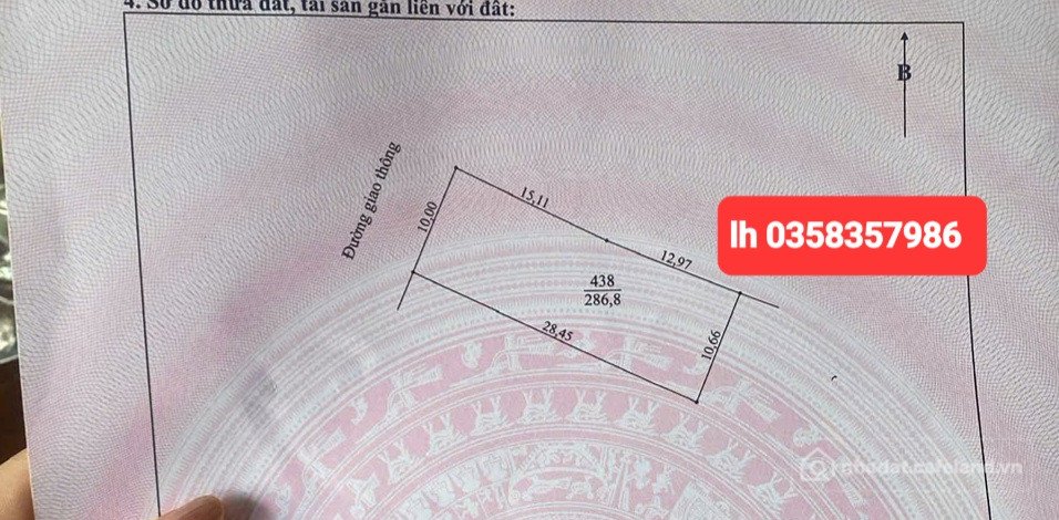 Bán đất thổ cư: Bán đất 286.8m² ngang 10.66m giá 1.28 tỷ Xã Hợp Thành