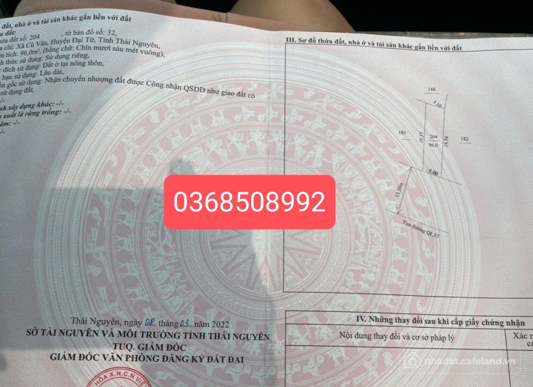 Bán đất thổ cư: Bán đất 96m² ngang 5m giá 1.75 tỷ Xã An Khánh