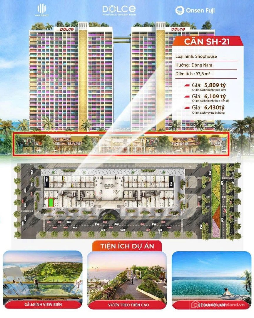 Bán kho, nhà xưởng: Bán Condotel Dolce Penisola Quảng Bình, 5,8 Tỷ, 97,8 M2, đẹp