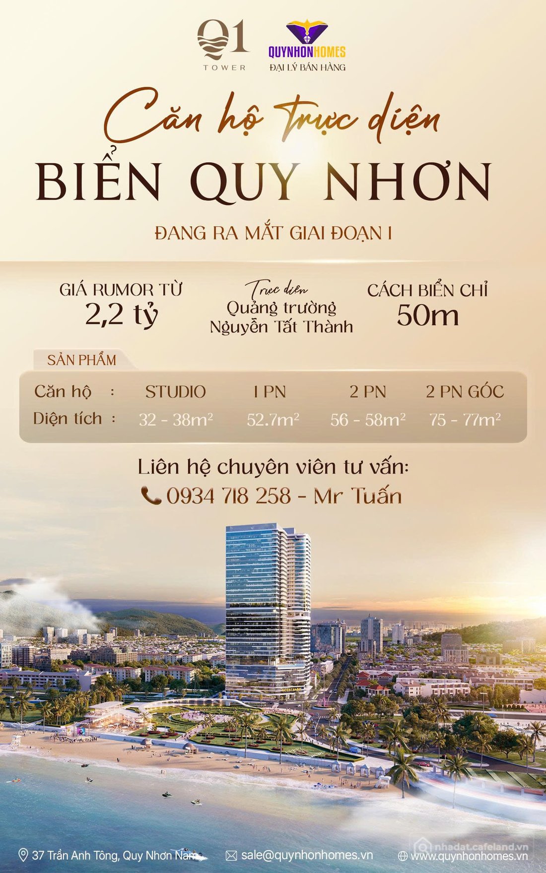 Bán căn hộ chung cư: Q1 TOWER – CĂN HỘ BIỂN TRỰC DIỆN BIỂN VÀ QUẢNG TRƯỜNG QUY N