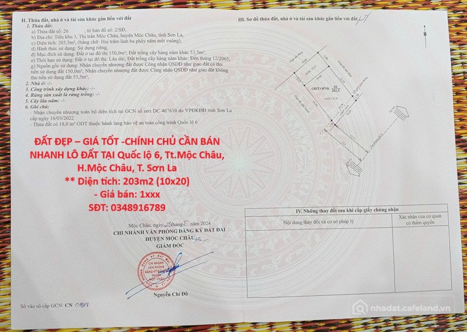 Bán đất thổ cư: ĐẤT ĐẸP – GIÁ TỐT -CHÍNH CHỦ CẦN BÁN NHANH LÔ ĐẤT TẠI Quốc lộ 6,