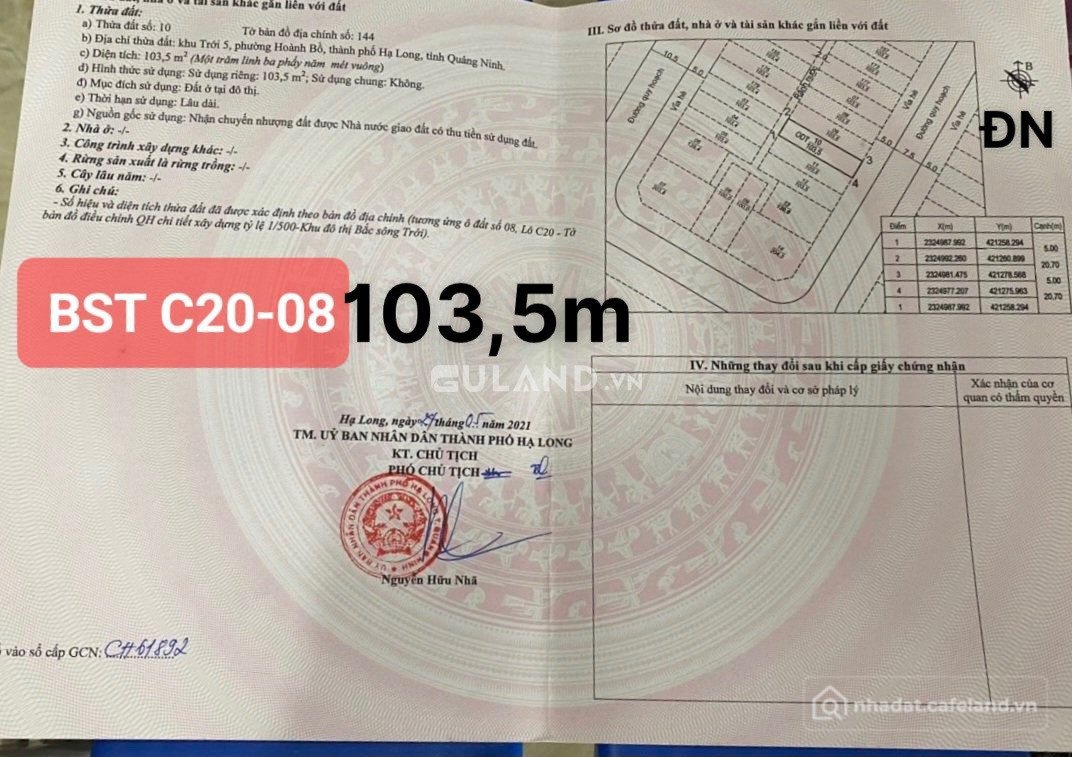 Bán đất thổ cư: Bắc Sông Trới - Hướng ĐN - Gần khu Bờ Sông