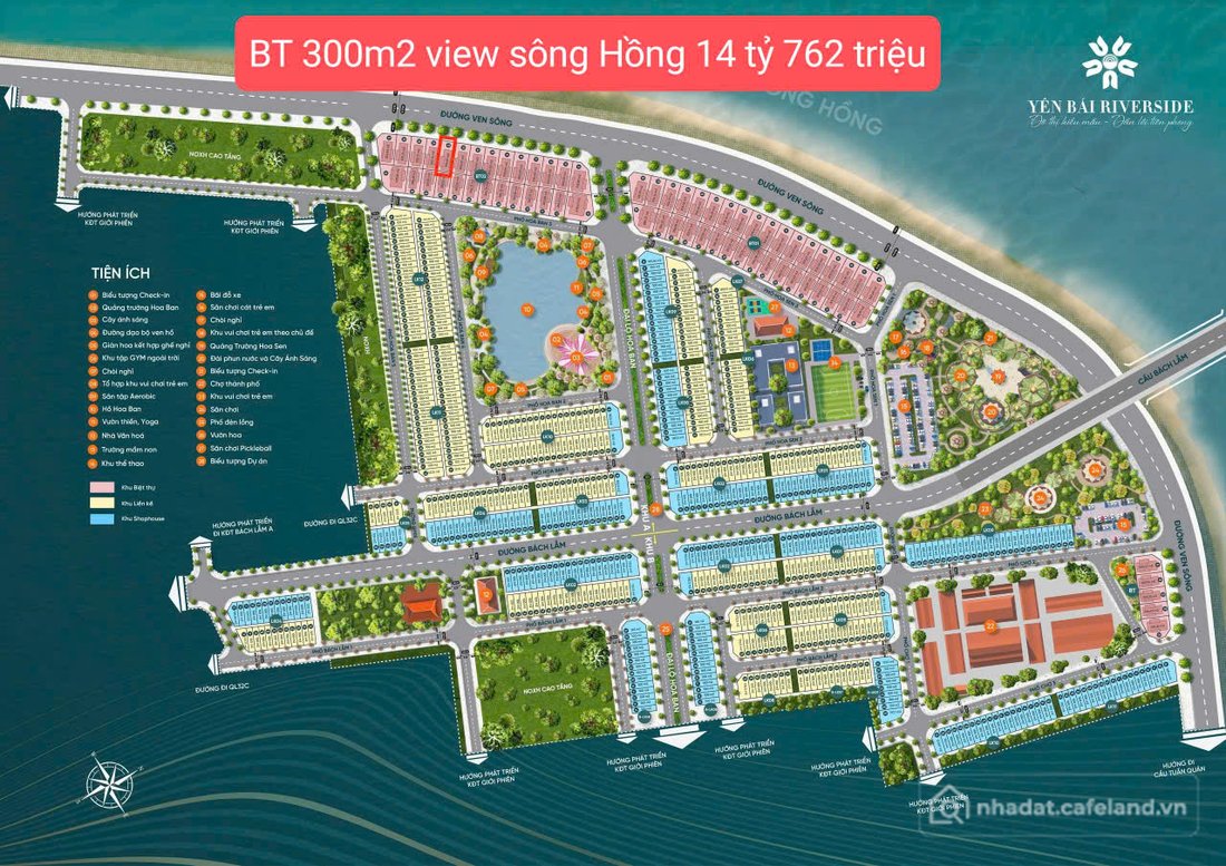Bán nhà riêng: Biệt thự view sông Hồng Dt 300m2 KĐT Yên Bái Riverside