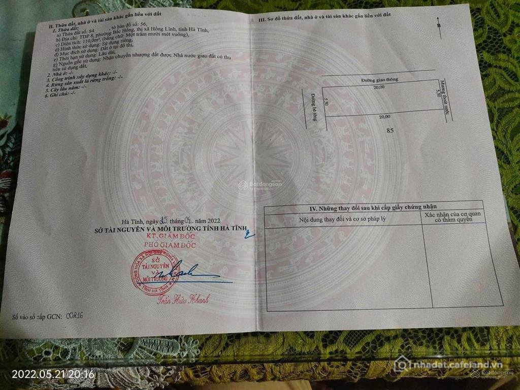 Bán đất thổ cư: Bán đất thổ cư chính chủ, tdp 8, p. bắc hồng, tx. hồng lĩnh, hà 
