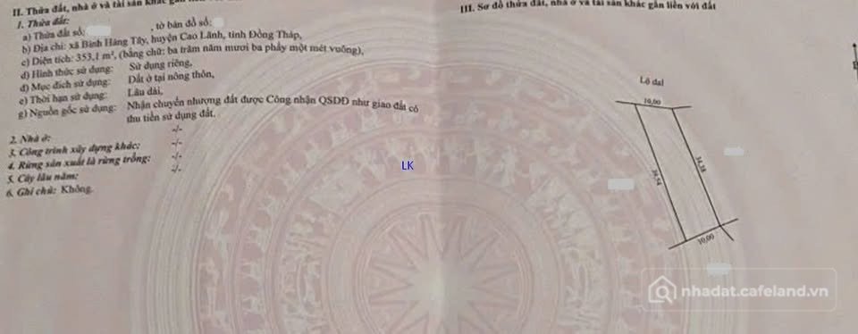 Bán đất thổ cư: CẦN BÁN GẤP NỀN ĐẤT MẶT TIỀN MƯƠNG LỘ – QUỐC LỘ 30