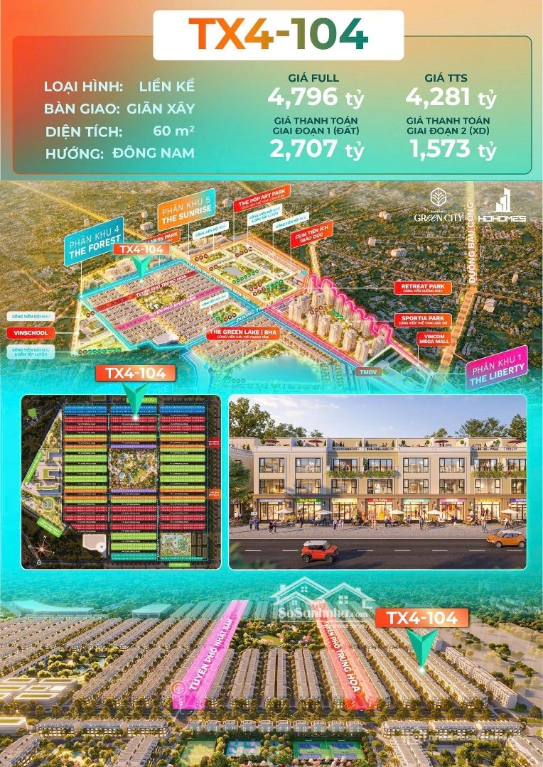 Bán nhà riêng: Bán Biệt Thự Vinhomes Green City, Chỉ Từ 475 Tr, 60m2, đông Bắc, 
