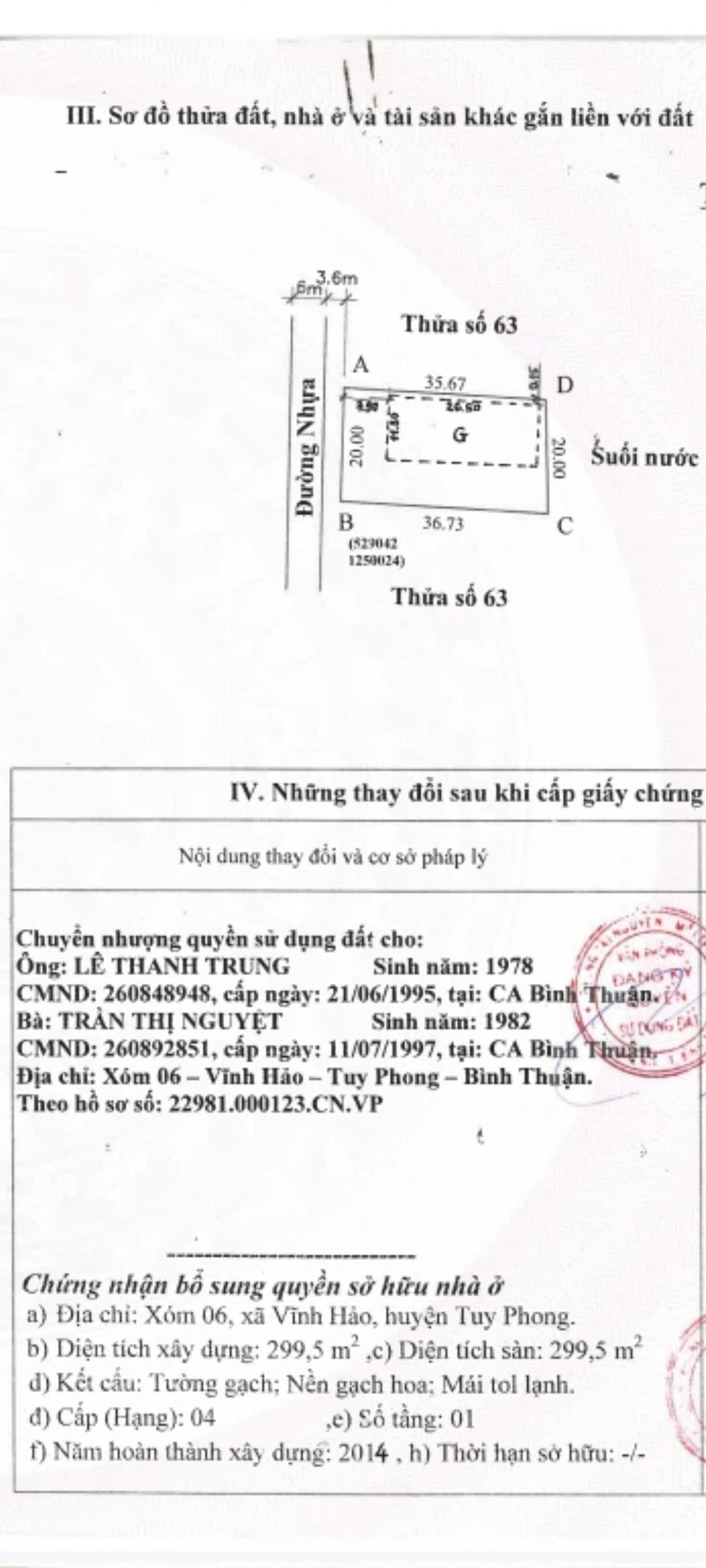 Bán đất thổ cư: Bán nhà mặt tiền nhựa trung tâm vĩnh hảo, gần chợ khu dân cư đôn