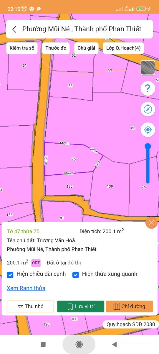Bán đất thổ cư: Bán đất 198.8m² ngang 12m giá 1.65 tỷ tại Phường Mũi Né Thành ph
