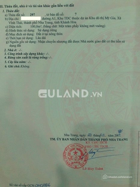 Bán đất thổ cư: Bán đất 100m² ngang 5m giá 5.15 tỷ tại Xã Vĩnh Thái Thành phố Nh