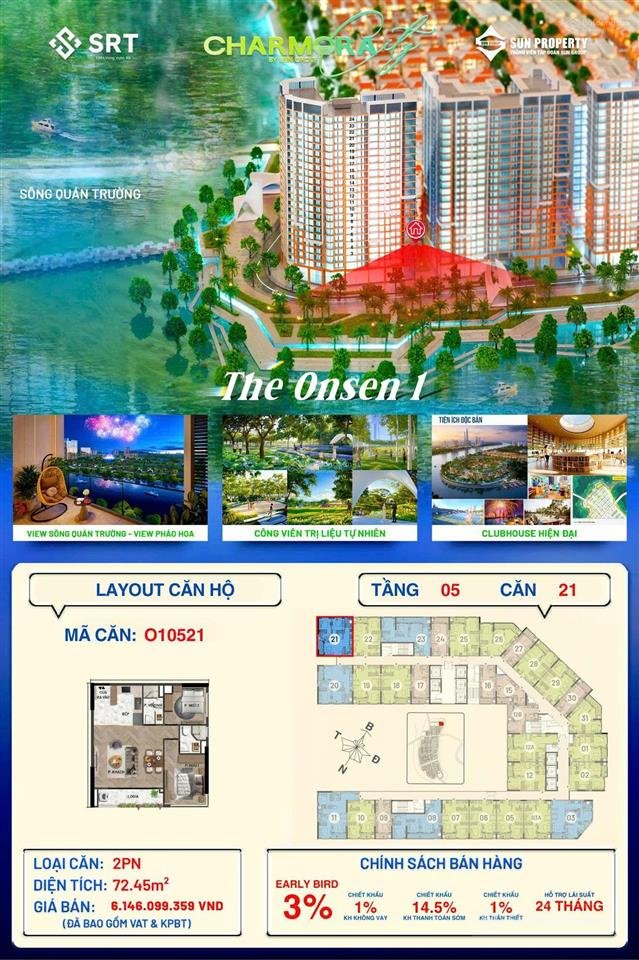 Bán căn hộ chung cư: Căn góc 2pn the onsen 1 charmora city sun nha trang view sô
