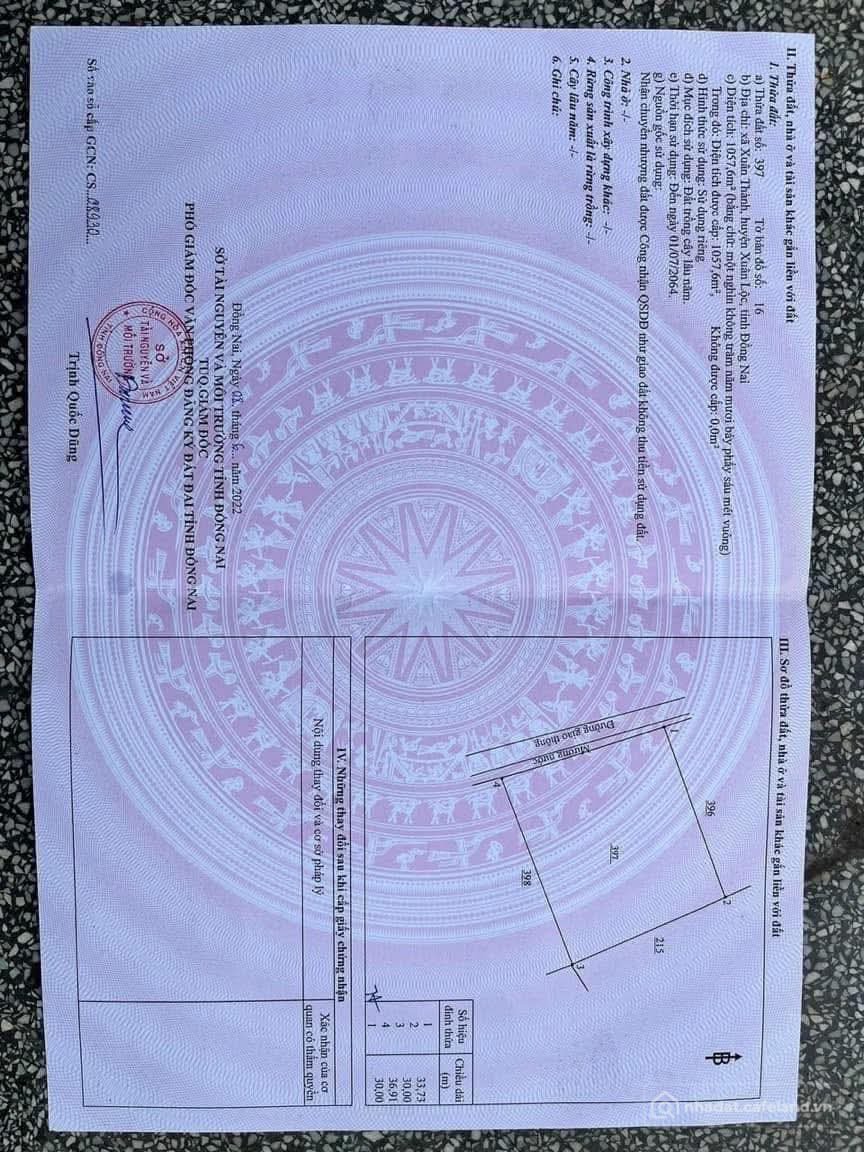 Bán đất thổ cư: Bán đất 1056.9m² ngang 30m giá 620 triệu Xã Xuân Thành Xuân Lộc 