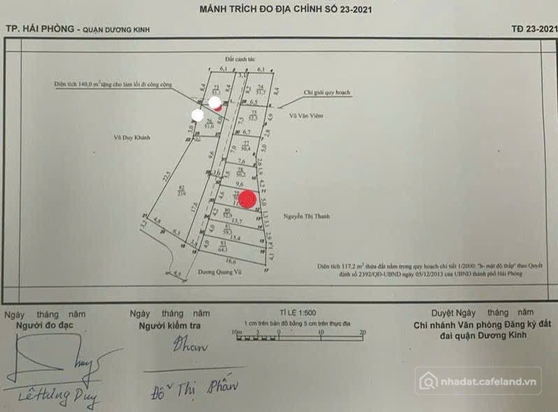 Bán đất thổ cư: Bán 50,2m đất, Mặt tiền : 5,8m.Tại : Hoà Nghĩa - Dương Kinh - Hả