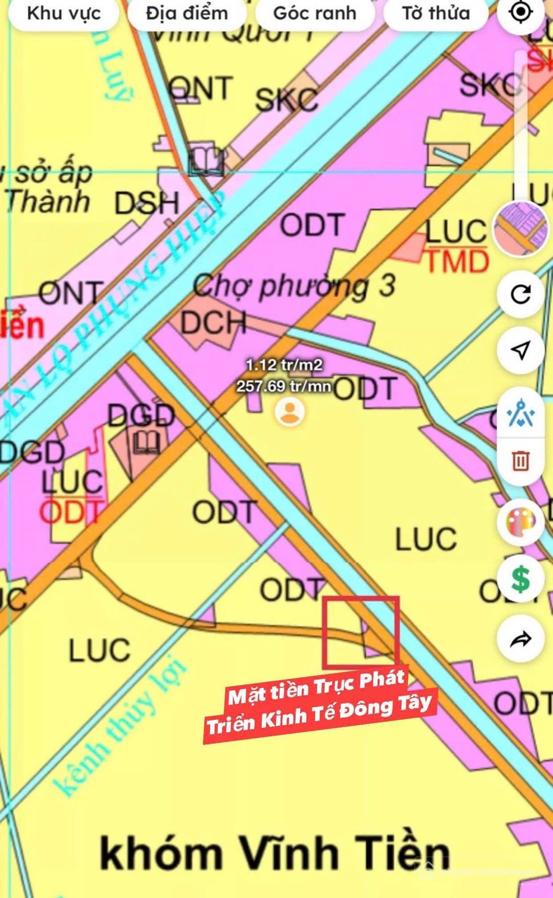 Bán đất thổ cư: Bán Đất Mặt Tiền Quản Lộ Đông Tây Thửa 800 Tờ 2 Đường Kinh 30 Th