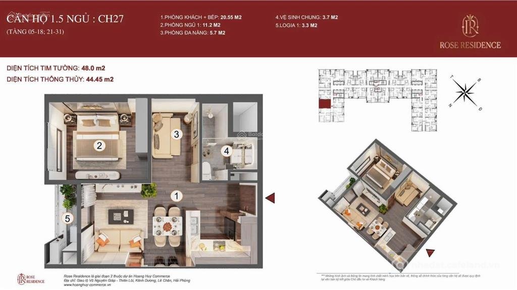 Bán căn hộ chung cư: Cắt lỗ cực sốc căn 1.5 ngủ rose residence 1,940 tỷ bao phí 