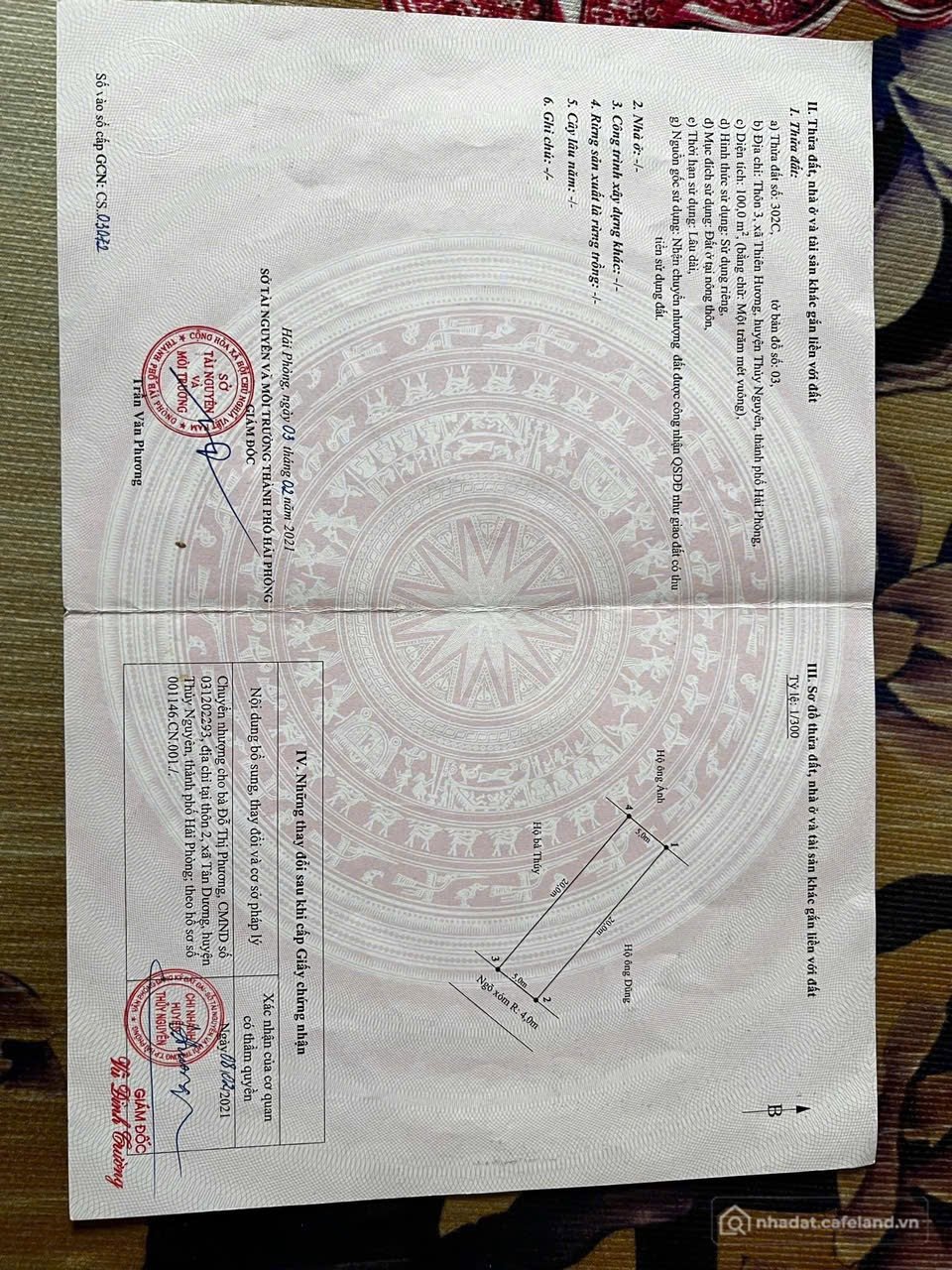 Bán đất thổ cư: Chủ gửi bán 100 m thôn 3 Thiên Hương đường thông các ngả . L/h:0