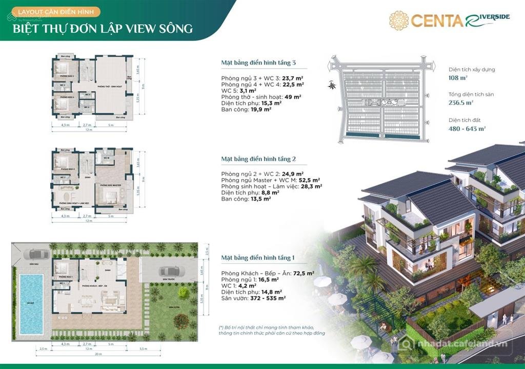 Bán nhà riêng: Biệt thự đơn lập tại centa riverside hướng sông, vị trí đẹp , yên