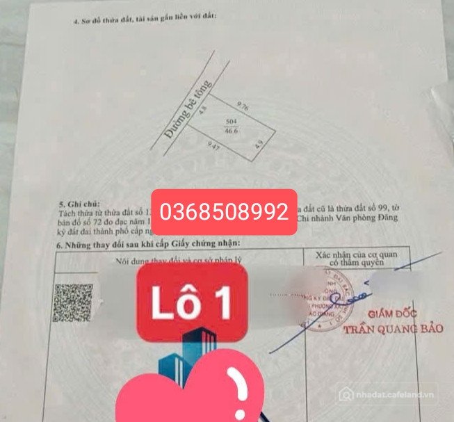 Bán đất thổ cư: Bán đất 46m² ngang 4,8m giá 1.4 tỷ Phường Bắc Giang
