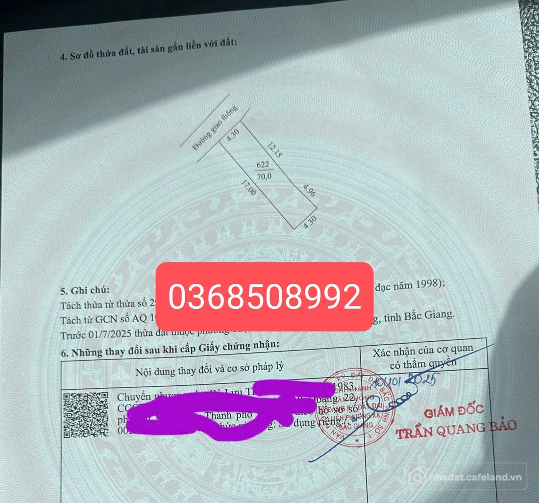 Bán đất thổ cư: Bán đất 70m² ngang 4,3m giá 2.1 tỷ Phường Bắc Giang