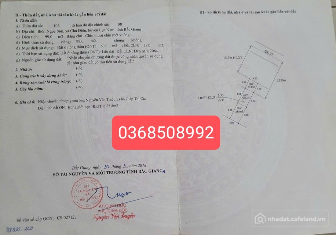 Bán đất thổ cư: Bán đất 99m² ngang 4,5m giá 1.9 tỷ Xã Bảo Đài