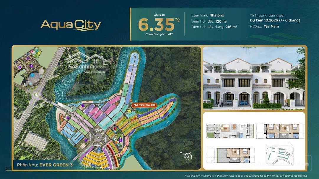 Bán nhà riêng: Nhà Phố Tại Dự án Aqua City - Ever Green 3 - 6x20m - Vị Trí đẹp -
