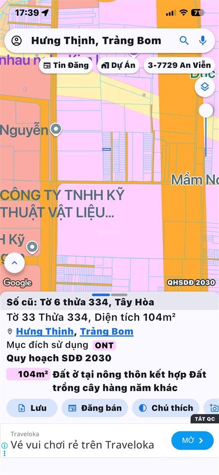 Bán đất thổ cư: 800 triệu sở hữu 104m2 srtc tây hoà trảng bom cách kcn bàu xéo 1
