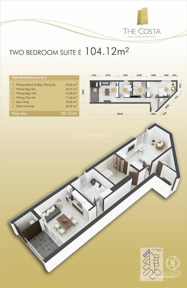Bán căn hộ chung cư: Bán căn hộ 2 phòng ngủ 90m2 (thông thuỷ) the costa nha tran