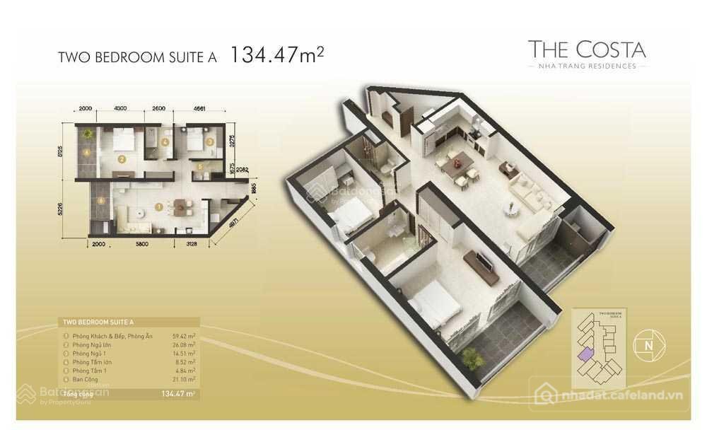 Bán căn hộ chung cư: Bán căn hộ 2 phòng ngủ 135m2 the costa nha trang, view biển