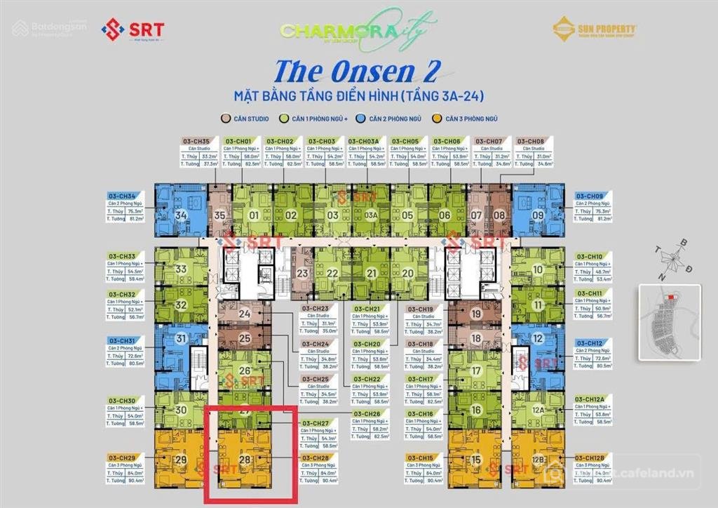Bán căn hộ chung cư: Căn góc 3pn ch28 tầng cao toà the onsen 2 dự án charmora ci