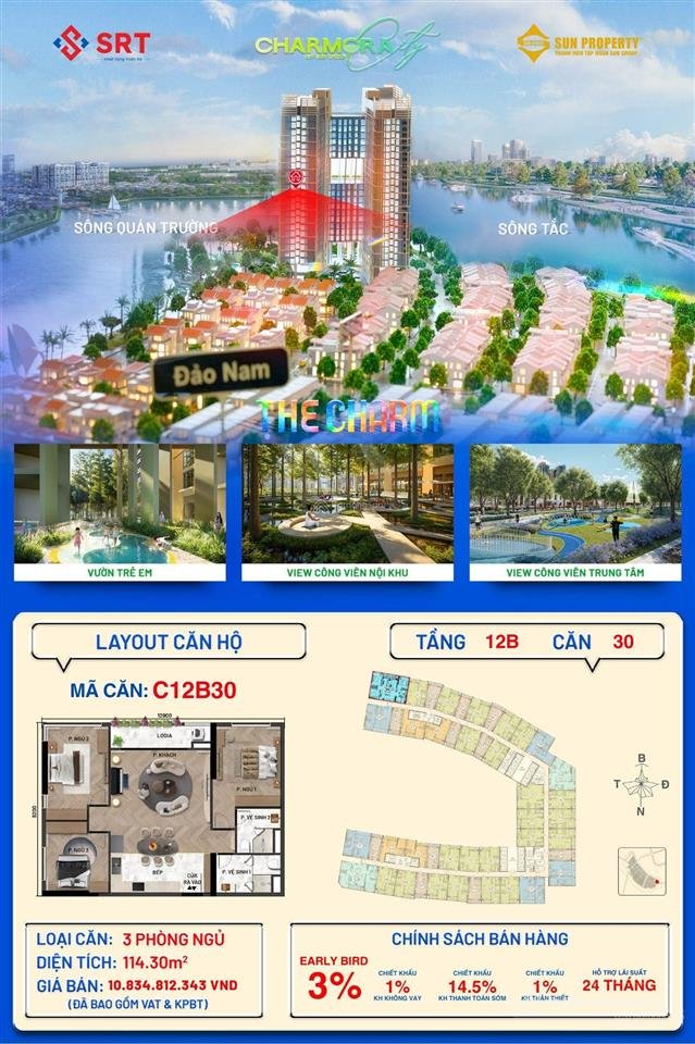 Bán căn hộ chung cư: Căn góc 3pn ch30 toà the charm charmora city sun nha trang 