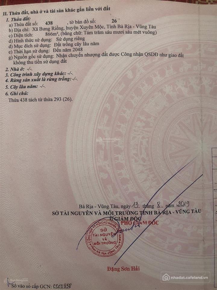 Bán đất thổ cư: 866m2 đất bưng riềng có 50m2 thổ cư tại ql55 cách hồ cốc 4km, su