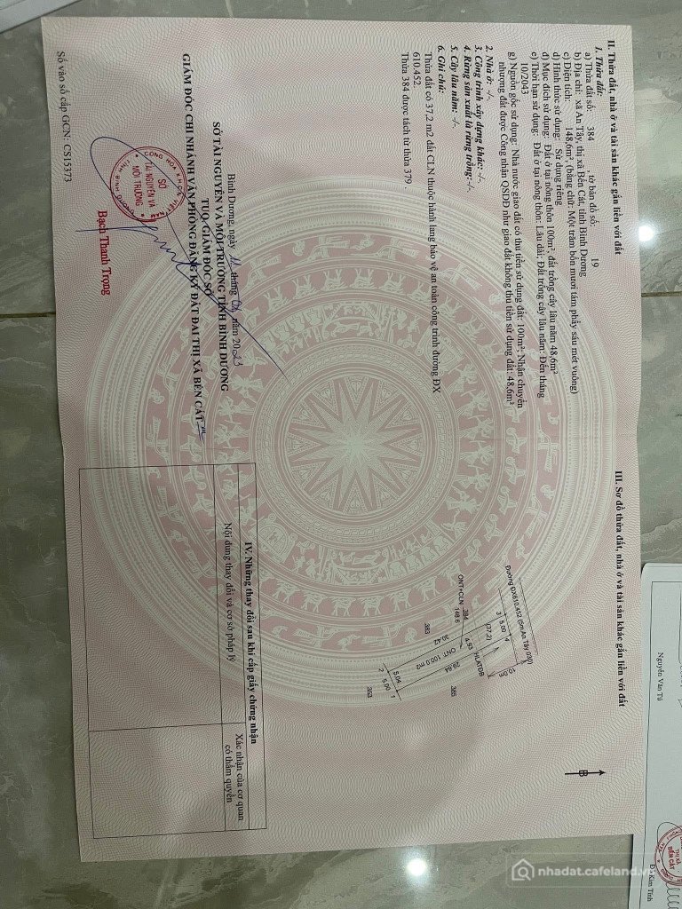 Bán đất thổ cư: Bán đất An Tây Bến Cát gần DT744