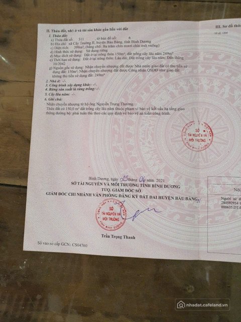 Bán đất thổ cư: Bán đất mặt tiền Trừ Văn Thố 10 x40 thổ cư 150m2 ngay khu công n