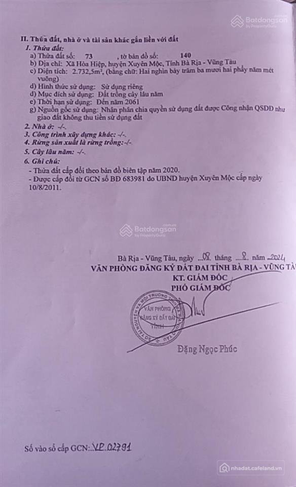 Bán đất thổ cư: Bán đất tại xã hoà hiệp, huyện xuyên mộc, bà rịa vũng tàu, 4.3 t